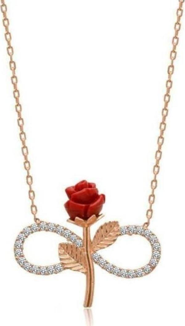 Gümüş Rose Sonsuz Gül Bayan Kolye - Image 1
