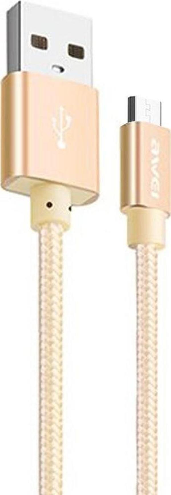 Awei Micro USB Hızlı Şarj ve USB Kablo Metal Örgü 1mt CL-30 Gold - Image 1