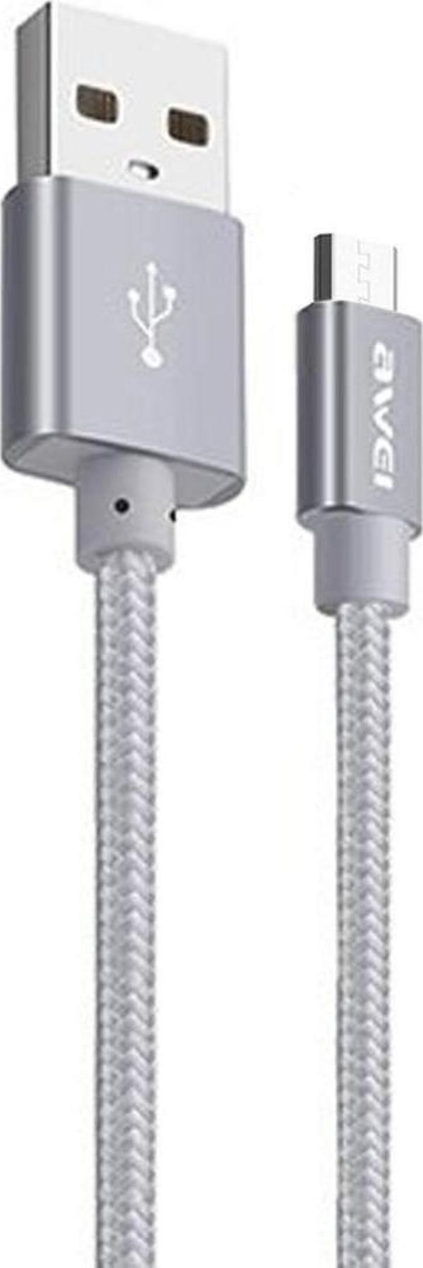Awei Micro USB Hızlı Şarj ve USB Kablo Metal Örgü 1mt CL-30 Silver - Image 1