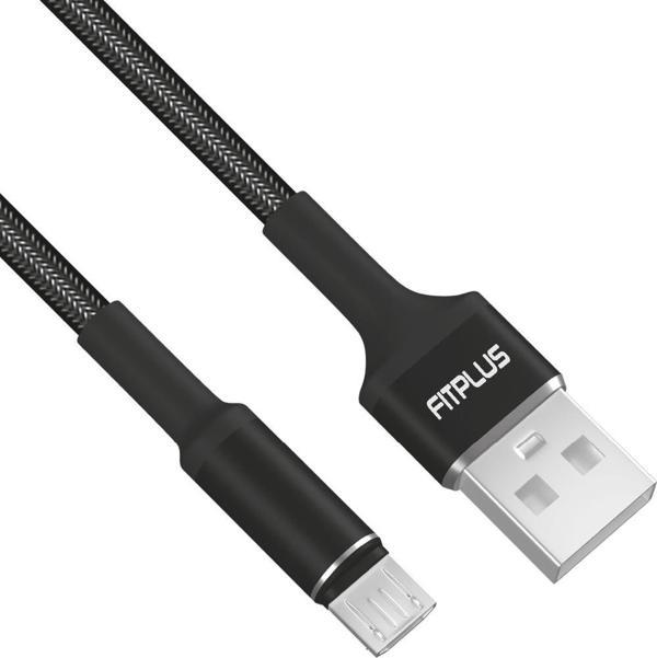 FitPlus Round RS-201 Micro USB Data/Şarj Kablosu 3A 2mt Örgü - Siyah - Image 1