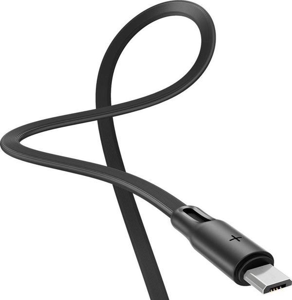 Rock S1 Micro USB Şarj ve Data Kablosu Flat Yassı 1mt 2A Siyah - Image 1