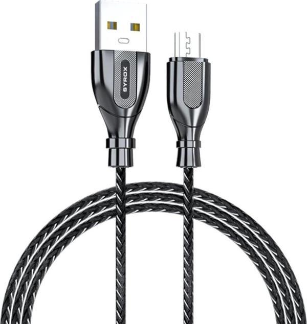 Syrox C121M Ultron Metal Örgü Micro USB Data/Şarj Kablosu 2.0A 1mt Siyah - Image 1