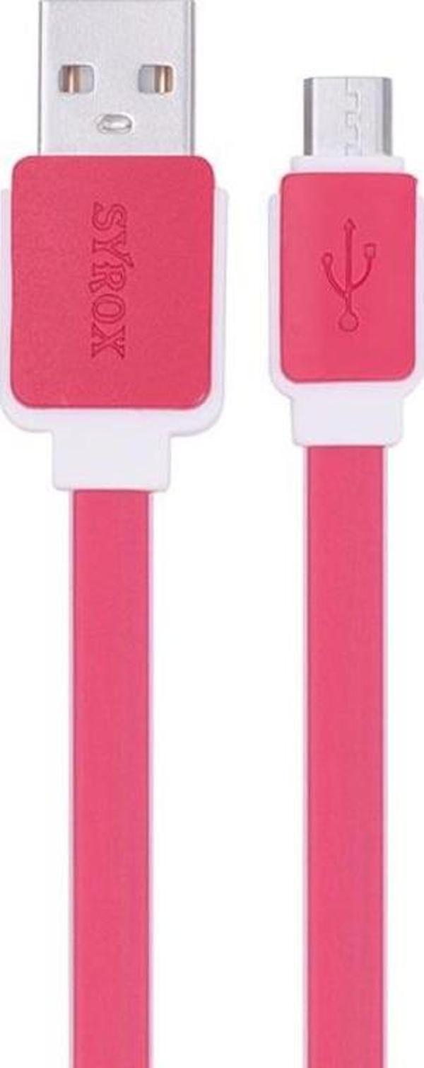 Syrox C63 Micro USB Şarj ve USB Data Kablosu Yassı 2.0A 1.2mt Kırmızı - Image 1