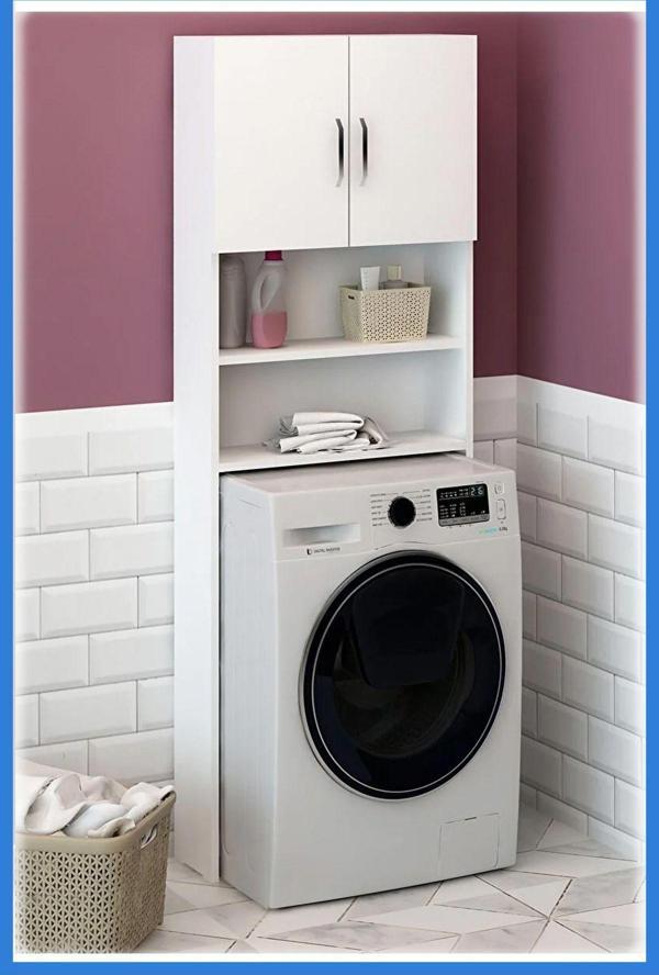 Fly Mobilya Lange Çamaşır Makinesi Dolabı Beyaz Çok Amaçlı Banyo Dolabı - Image 1