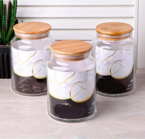 Bambu Kapaklı Cam Kavanoz 3 Adet 500 ML - Image 1