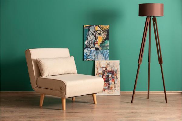 Folde 80 Tekli Yataklı Katlanır Koltuk Keten Krem - Image 1