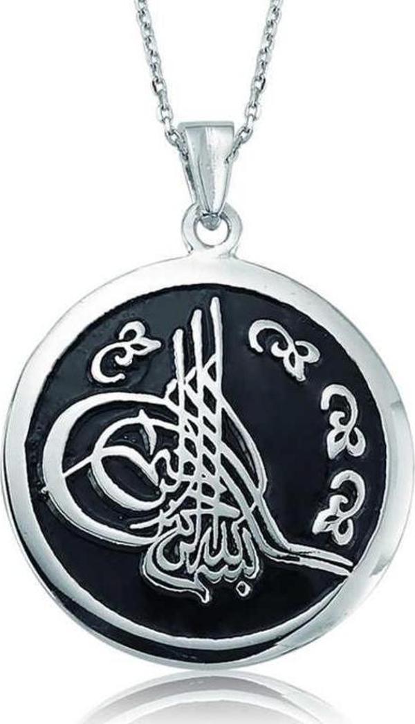 Gümüş Yuvarlak Tuğralı Bayan Kolye - Image 1