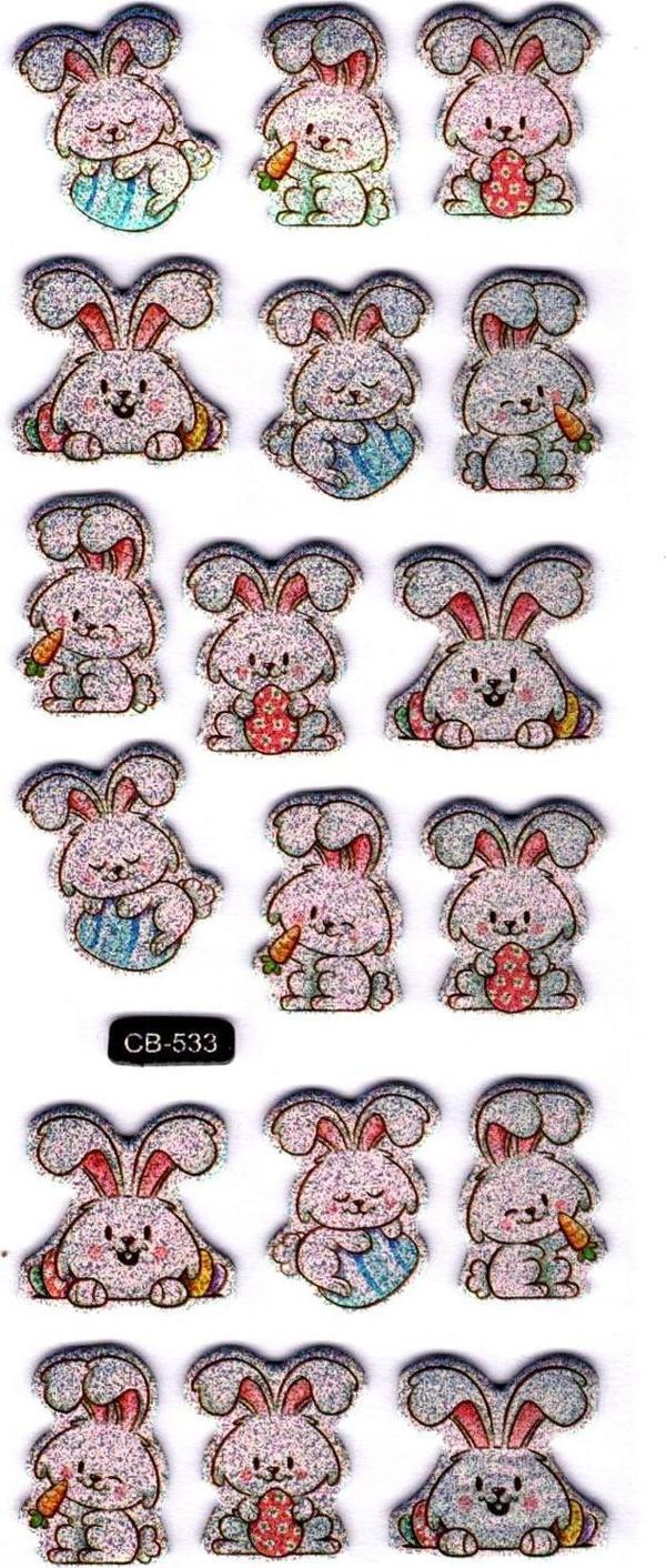 Sticker Kabartmalı Sticker Defter, Planlayıcı Etiket - (cb-533) 16x7 cm- Sevimli Tavşanlar - Image 1