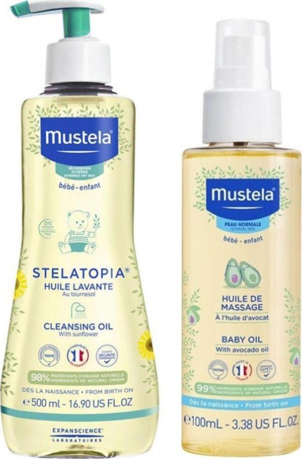 Mustela Stelatopia Temizleme Yağı 500 Ml- Mustela Bebek Bakım Masaj Yağı 100Ml - Image 1