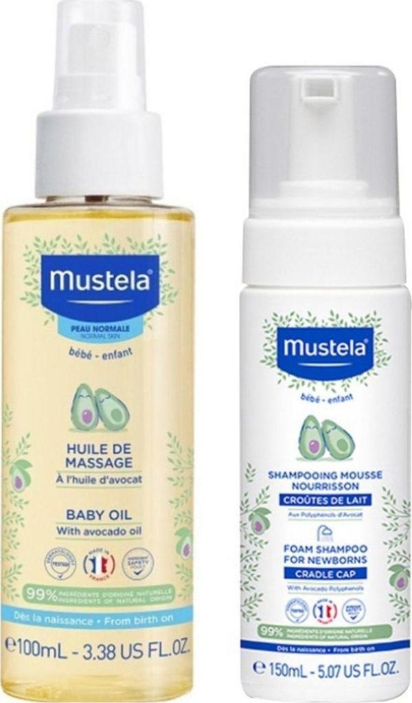 Mustela Bebek Bakım Masaj Yağı 100Ml-Mustela Yenidoğan Köpük Şampuanı 150 Ml - Image 1