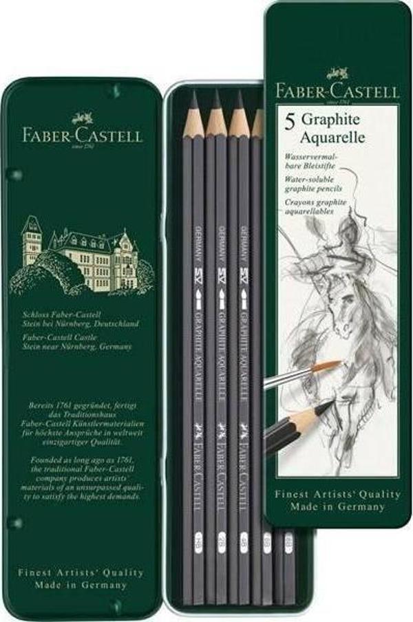 Faber-Castell Graphite Aquarelle Suda Çözünür Çizim Kalemi 5'li Metal Kutu - Image 1