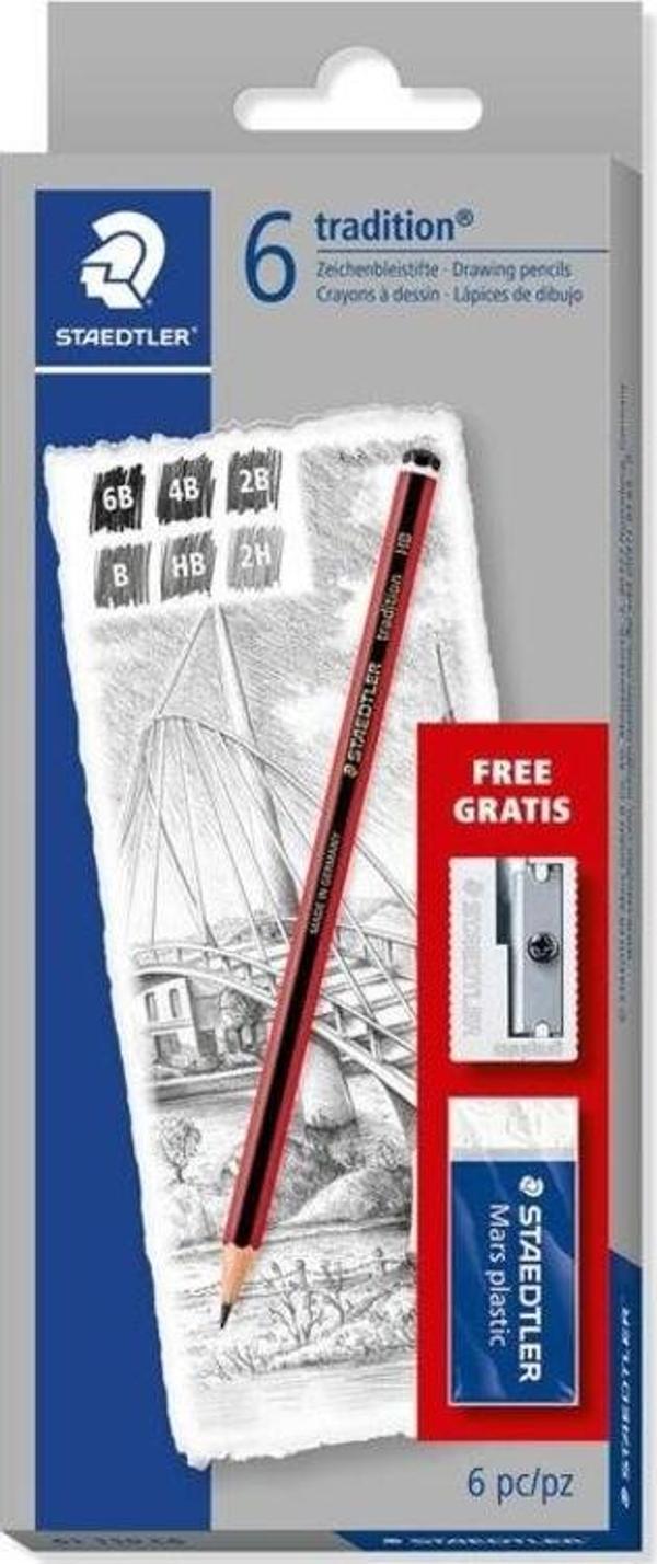 Staedtler Tradition Dereceli Çizim Kalemi 6 Kalem + Silgi + Kalemtıraş Set - Image 1