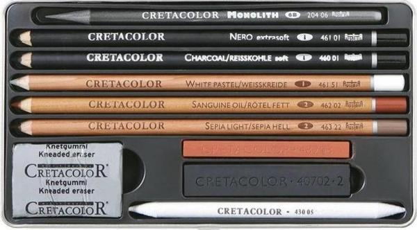 Cretacolor Artino Drawing Set Profesyonel Karışık Çizim Seti 10 Parça Metal Kutu (400 20) - Image 1