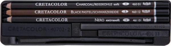 Cretacolor Charcoal Drawing Set Kömür Çizim Seti 8 Parça Metal Kutu (460 08) - Image 1