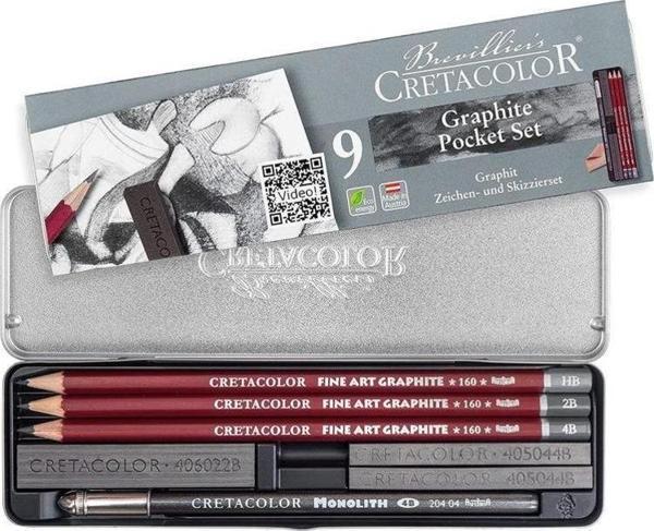 Cretacolor Graphite Pocket Set 9 Parça Çizim Seti Metal Kutu (160 29) - Image 1