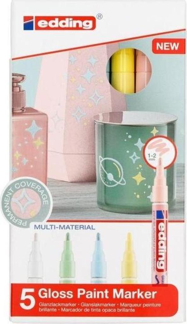 Edding 751 Çok Amaçlı Örtücü Boyama Dekorasyon Markörü 1-2 mm 5'li Pastel Renkler - Image 1
