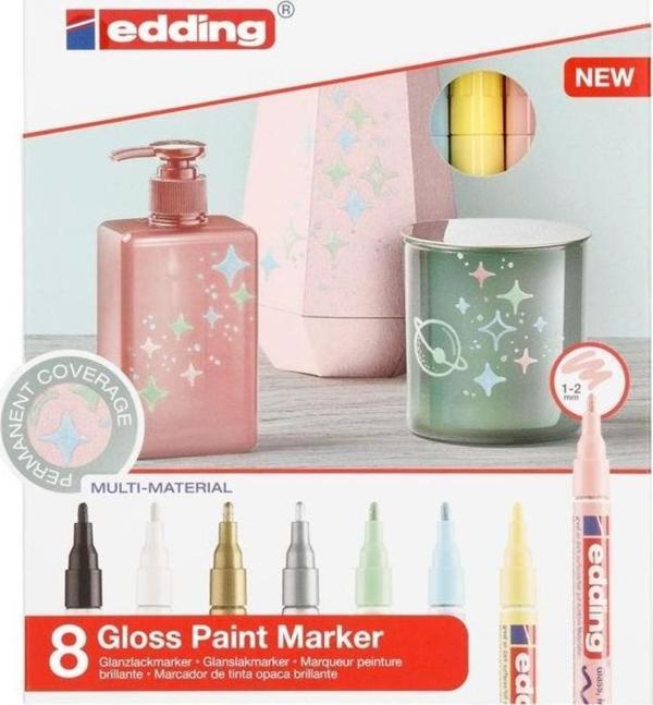 Edding 751 Çok Amaçlı Örtücü Boyama Dekorasyon Markörü 1-2 mm 8'li Pastel Renkler - Image 1