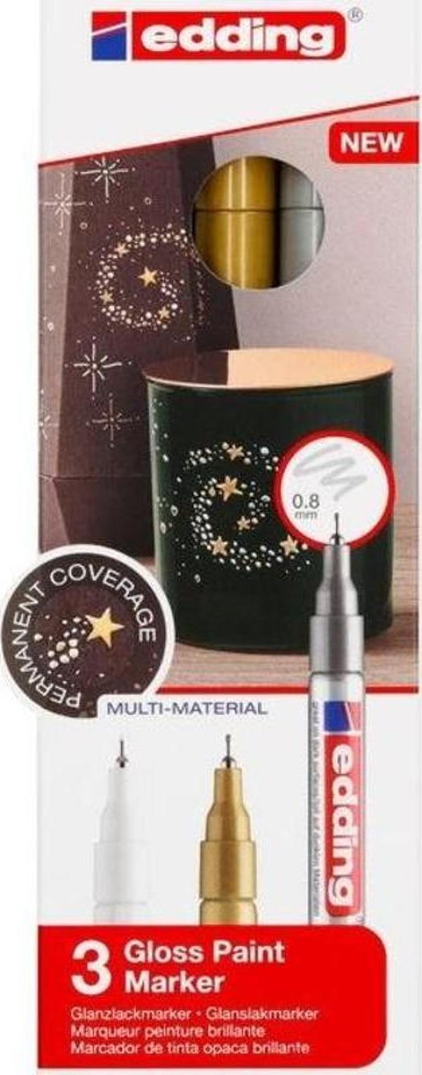 Edding 780 Çok Amaçlı Örtücü Boyama Dekorasyon Markörü 0.8 mm 3'lü Metalik Renkler - Image 1