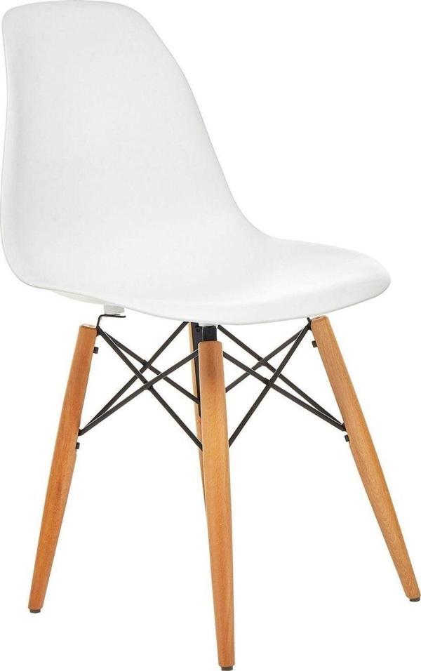 Seduna Beyaz Eames Sandalye - Natural Ahşap Ayaklı - Image 1