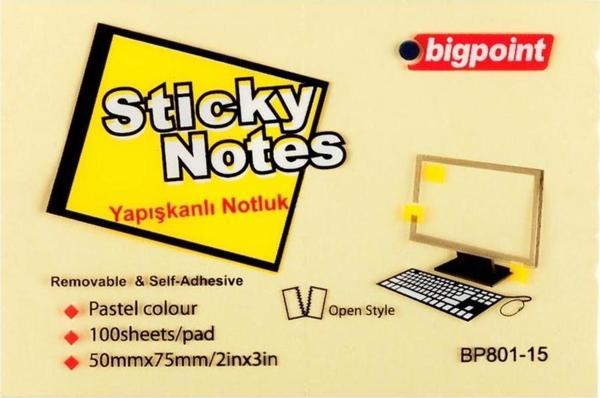 Bigpoint Yapışkanlı Not Kağıdı Sarı 50x75mm (BP801) - Image 1