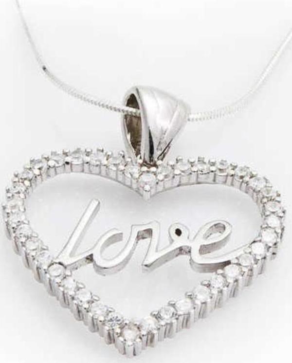 Gümüş Taşlı Love Bayan Kolye - Image 1