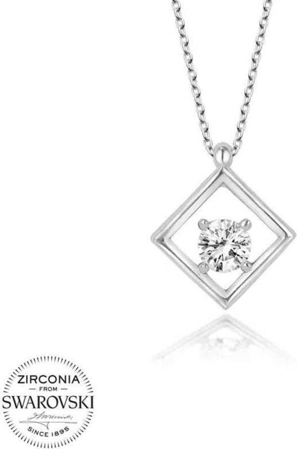 Swarovski Taşlı Gümüş Dörtgen Bayan Kolye - Image 1