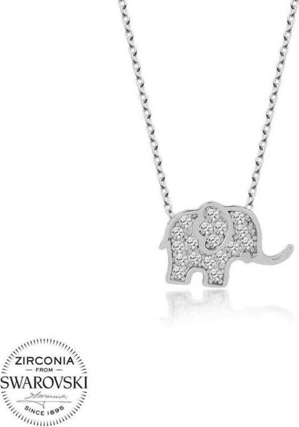 Swarovski Taşlı Gümüş Fil Bayan Kolye - Image 1