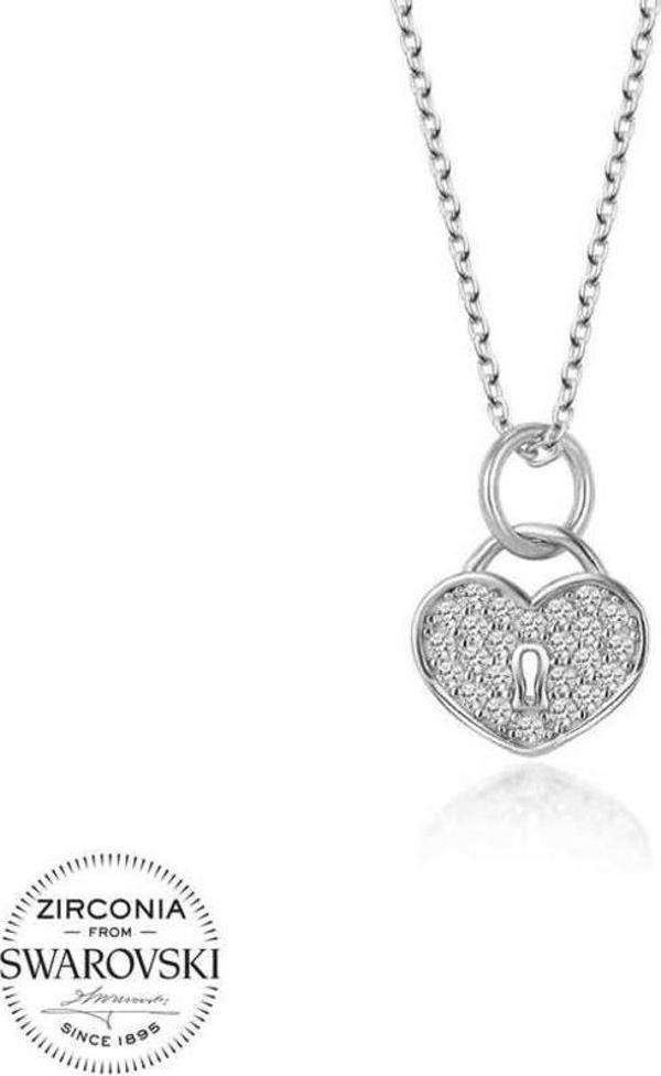 Swarovski Taşlı Gümüş Kalp Kiliti Bayan Kolye - Image 1