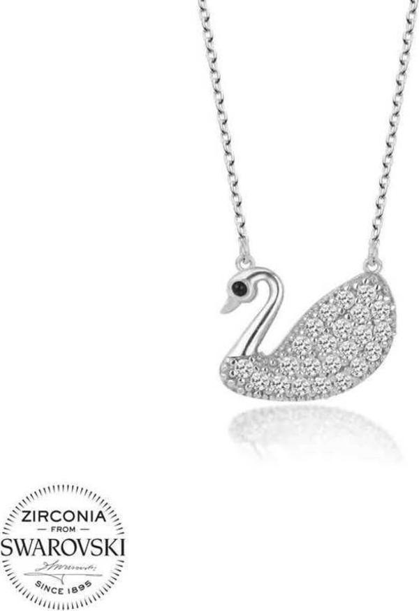 Swarovski Taşlı Gümüş Kuğu Bayan Kolye - Image 1