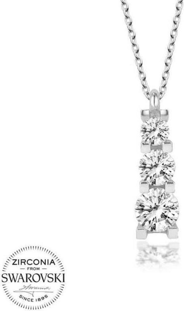 Swarovski Taşlı Gümüş Üçtaş Tektaş Bayan Kolye - Image 1