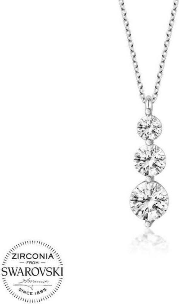 Swarovski Taşlı Gümüş Üçtaş Tektaş Bayan Kolye - Image 1