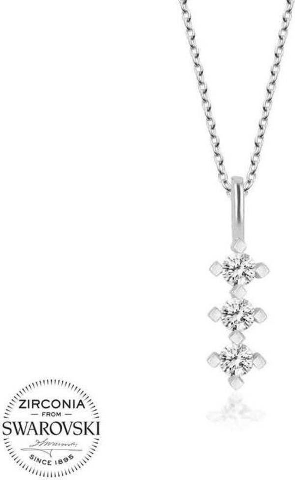 Swarovski Taşlı Gümüş Üçtaş Tektaş Bayan Kolye - Image 1