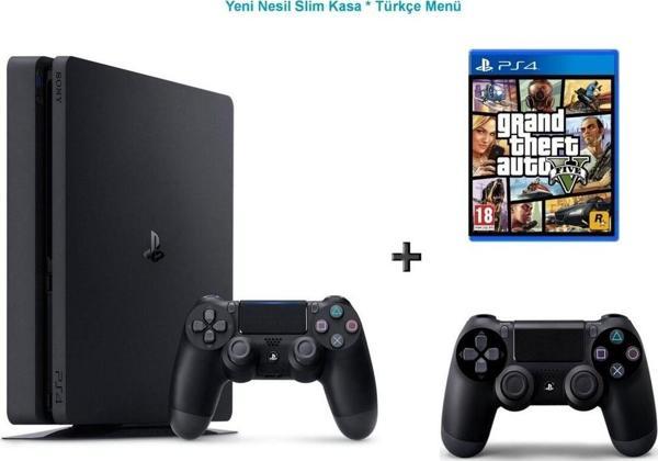 Sony Playstation 4 Slim 500 Gb + 2. Ps4 Kol + Ps4 Gta 5 - Image 1