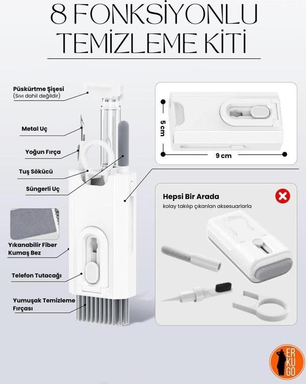 8 Fonksiyonlu Telefon, Kulaklık, Klavye, Ekran, Temizleme Kiti, Telefon Standı - Image 1