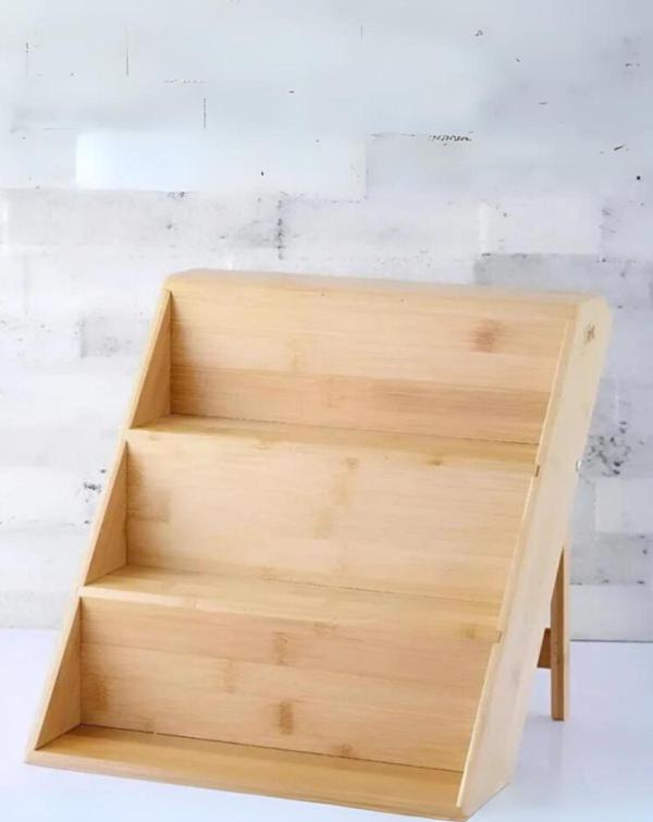 Bambu 3 Katlı Katlanır Ayaklı Baharatlık Standı Çekmece İçi Baharatlık Standı, Bambu Organizer - Image 1