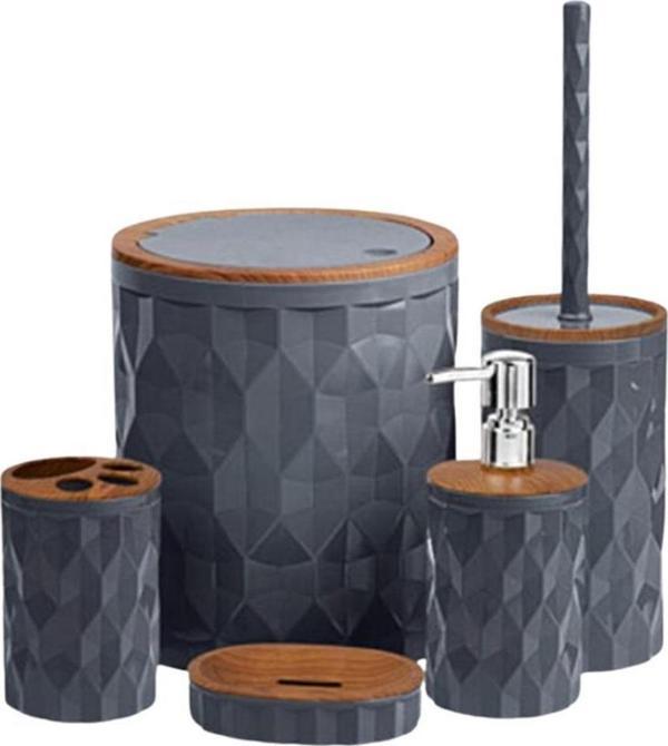 Okyanus Home Diamond 5’li Banyo Seti Gri Ahşap 1305 - Image 1