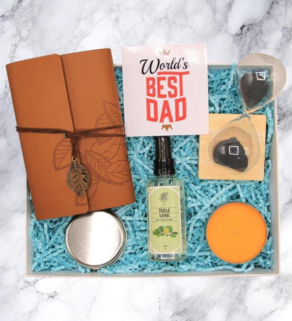BEST DAD HEDİYE SETİ - KUM SAATİ & AJANDA & KOLONYA & MUM - Image 1