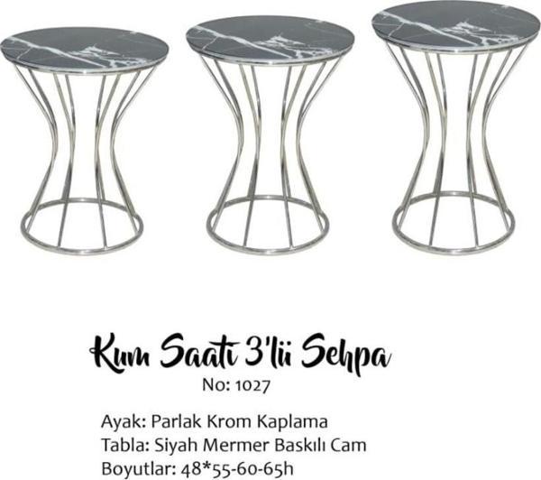 Brc KUM SAAT 14066 Zigon Metal KROM Renk kaplama Siyah Mermer temper cam El yapım - Image 1