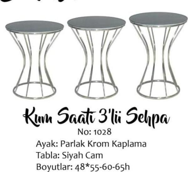 Brc Zigon sehpa Kum saat model Siyah TEMPER cam Metal Krom Renk Kaplama El Yapım - Image 1