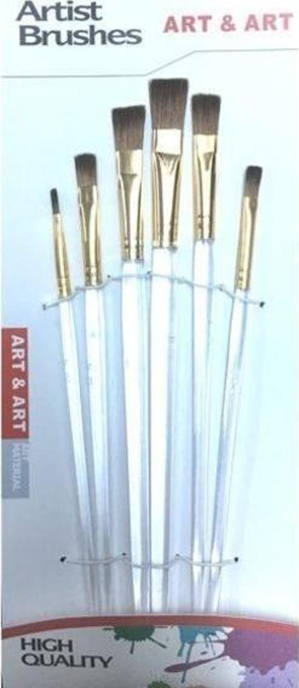 Art & Art 6'lı Düz Fırça Seti (Şeffaf Akrilik Saplı) - Image 1