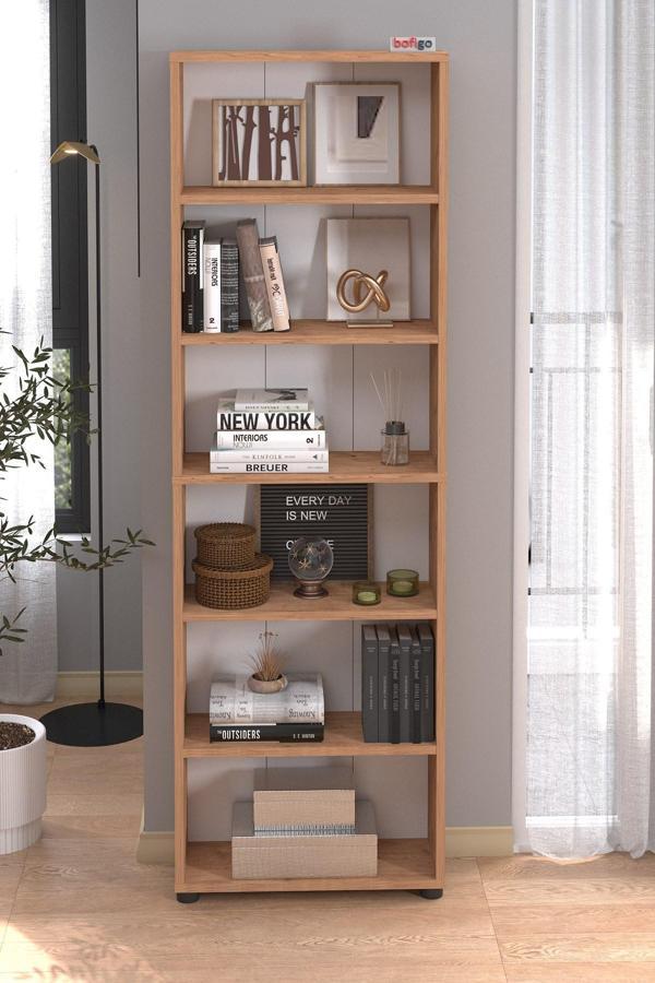 Bofigo 6 Raflı Kitaplık Dekoratif Kitaplık Modern Kitaplık Çam - Image 1