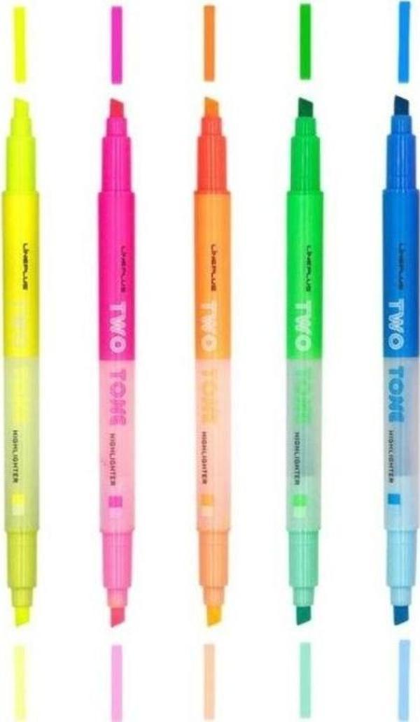 Lineplus Two Tone Fosforlu + Pastel İşaretleme Kalemi 5'li Set - Image 1