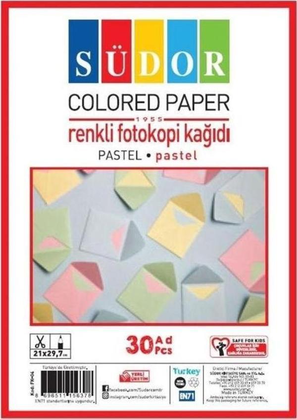 Südor Renkli Fotokopi Kağıdı 30'lu Pastel Renkler - Image 1
