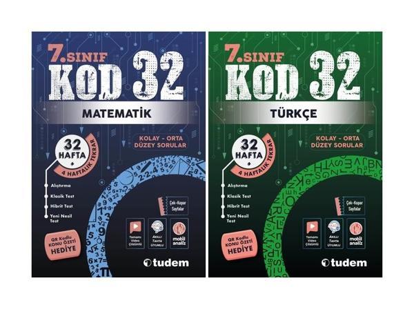 Tudem 7. Sınıf Matematik + Türkçe Kod 32 Haftalık Deneme Seti 2 Kitap 2023 - Tudem Yayınları - Ders Kitapları - Image 1