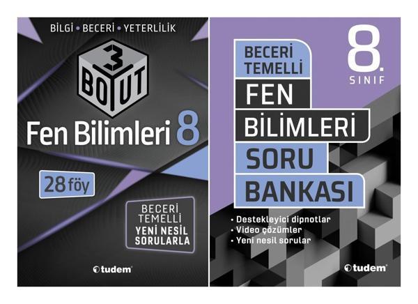 Tudem 8. Sınıf Fen Bilimleri 3 Boyut + Beceri Temelli Soru Seti 2 Kitap 2023 - Tudem Yayınları - Ders Kitapları - Image 1