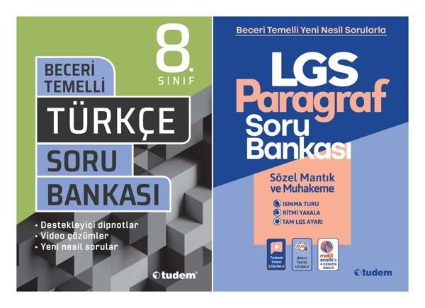 Tudem 8. Sınıf Lgs Türkçe + Paragraf Soru Bankası Seti 2 Kitap 2023 - Tudem Yayınları - Ders Kitapları - Image 1
