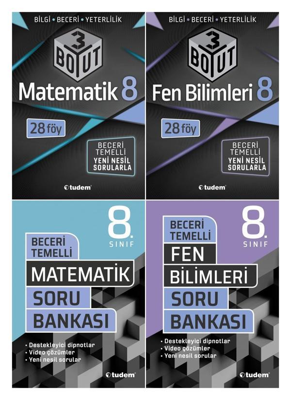 Tudem 8. Sınıf Matematik + Fen Bilimleri 3 Boyut + Beceri Soru Seti 4 Kitap 2023 - Tudem Yayınları - Ders Kitapları - Image 1