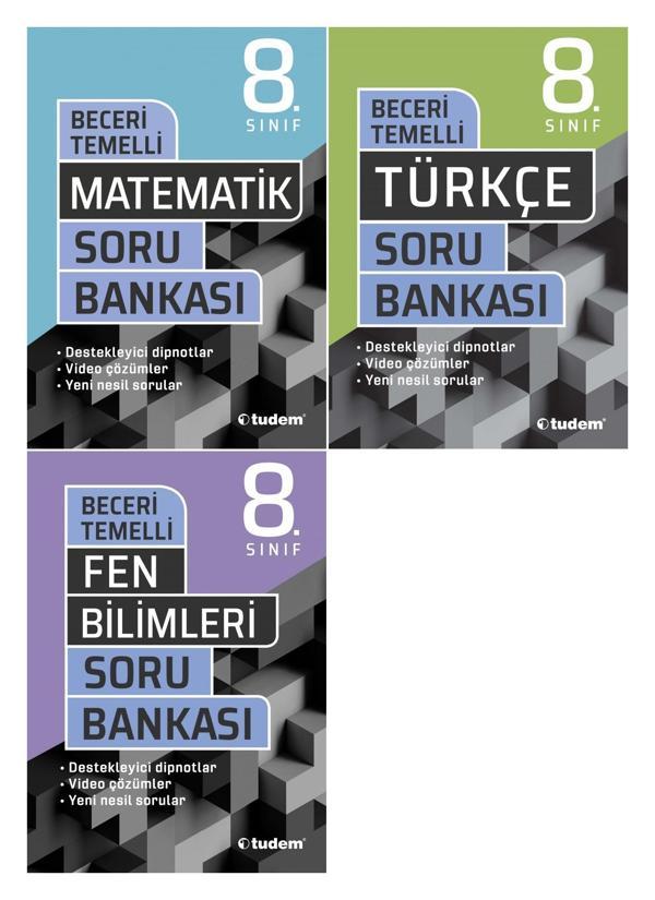 Tudem 8. Sınıf Matematik + Türkçe + Fen Bilimleri Beceri Temelli Soru Seti 3 Kitap 2023 - Tudem Yayınları - Ders Kitapları - Image 1