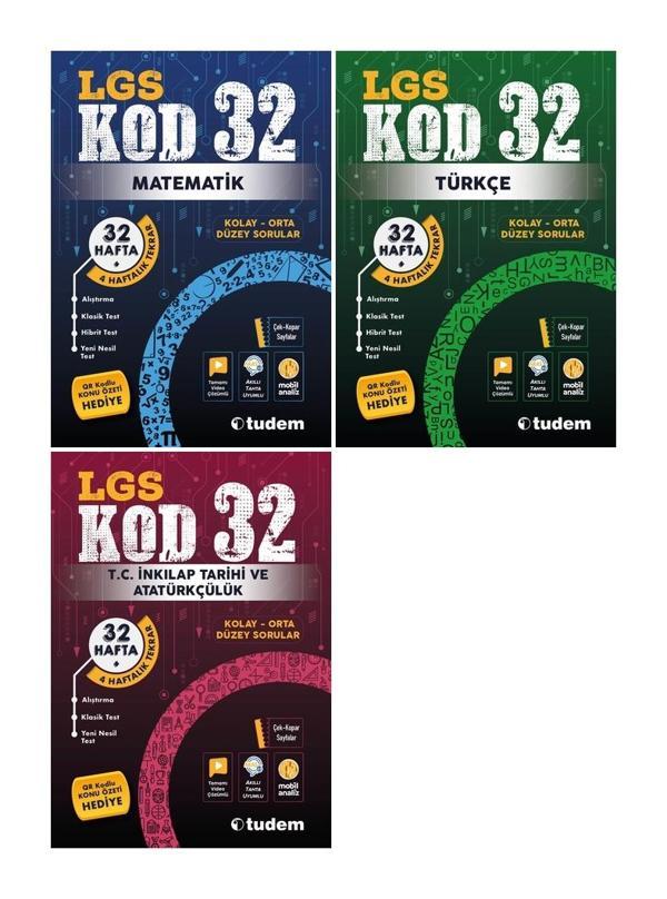 Tudem 8. Sınıf Matematik + Türkçe + İnkılap Tarihi Kod 32 Haftalık Deneme Seti 3 Kitap 2023 - Tudem Yayınları - Ders Kitapları - Image 1