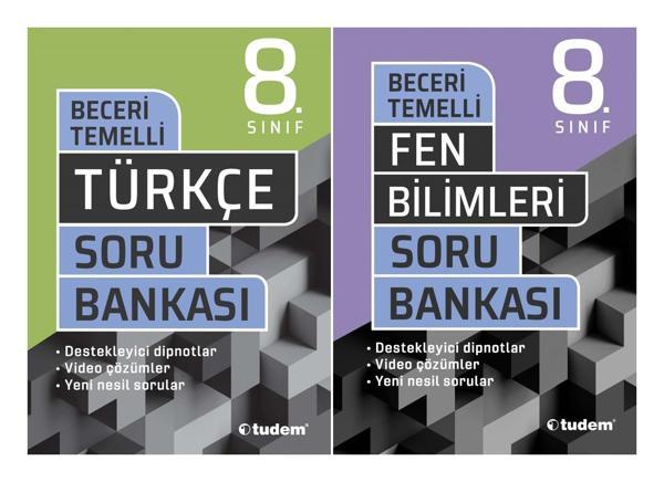 Tudem 8. Sınıf Türkçe + Fen Bilimleri Beceri Temelli Soru Seti 2 Kitap 2023 - Tudem Yayınları - Ders Kitapları - Image 1